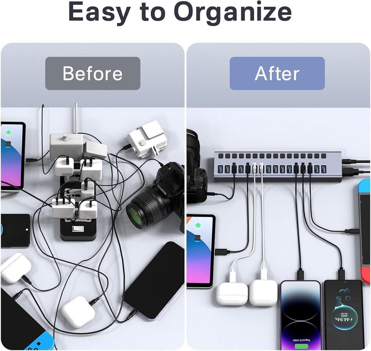 Powered USB 3.1 Hub, 16 Ports USB 3.1 Hub with 10Gbps Data Speed,Aluminum Housing, USB Hub Powered with 90W Power Adapter, USB Hub for PC/Laptop, Computer, Flash Drive, Printer, Camera
