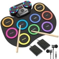 thumbnail image 1 of ROCKSOCKI Batería electrónica 9 almohadillas con luces LED, batería electrónica portátil Bluetooth, almohadilla de práctica enrollable, altavoces duales incorporados, auriculares, regalo de cumpleaños, 1 of 5