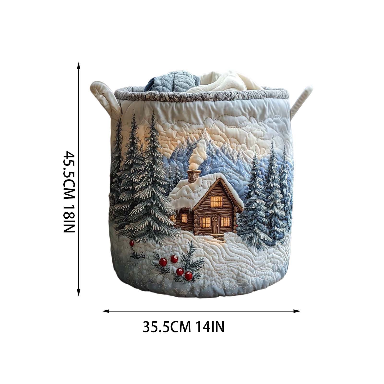 Cat Quilted Laundry Basket, Large Quilted Cute Cat Laundry Baskets with Reinforced Handles, Cozy Kitten Fabric Storage Hamper 18''x14''