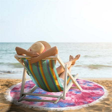 FastXmas Microfiber Round Beach Towel, 61" Colorful Tie Dye Double-Sided Beach Blanket with Tassels, Sand Free Lightweight Circle Bath Towels Quick Dry Water Absorbent Pool Towel Soft Picnic Mat
