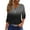Black, variant on Women's Gradient Color Block V-Neck 3/4 Sleeve T-Shirt with Button Trim, Modern Casual Top for Art Galleries or Casual Fridays,Dark Blue S
