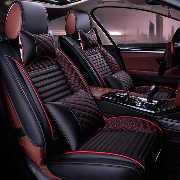 Tuqiang 2pcs Car Seat Covers Front Seats for Honda for Ridgeline 2006-Present 2 Seats Leather Airbag Compatible Waterproof Premium Leather Front and Back Seat Protectors Black and Red