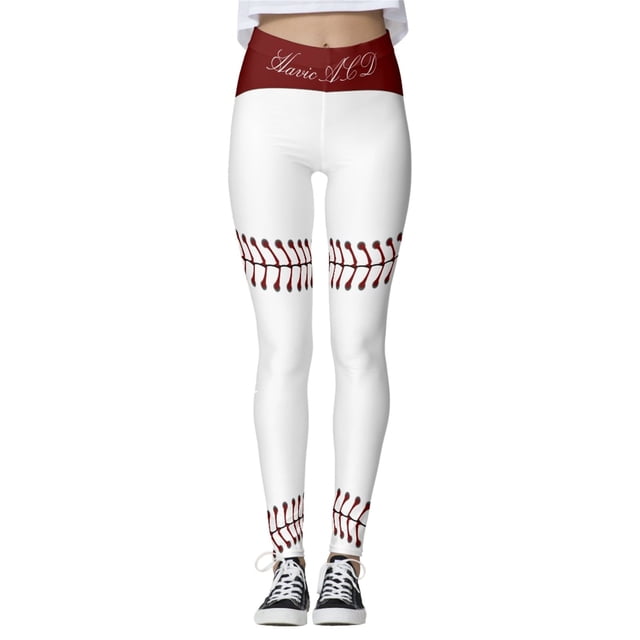 Gibobby Leggings Deportivos Mujer Mallas con estampado béisbol a la moda para mujer, mallas deportivas con Control Yoga para mujer, mallas talle(Vino, XXL)