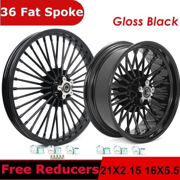 Fat Spoke Wheels Rims Set 21x2.15 16x5.5 for Harley Dyna Fat Bob FXDF 2008-2017 Low Rider FXDL FXDLS 2006-2017 Street Bob FXDB FXDBP Switchback FLD Wide Glide FXDWG Super Glide FXD FXDC EFI FXDCI