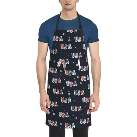 

Tebeau USA Print Waterproof Cooking Aprons Adjustable Bib Soft Chef Apron with 2 Pockets for Men Women