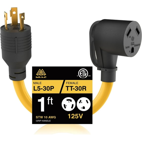 Generator to RV Adapter Cord, NEMA L5-30P to TT-30R,30Amp, Twist Lock Adapter with Handle,for Trailer,for camping,ETL listed