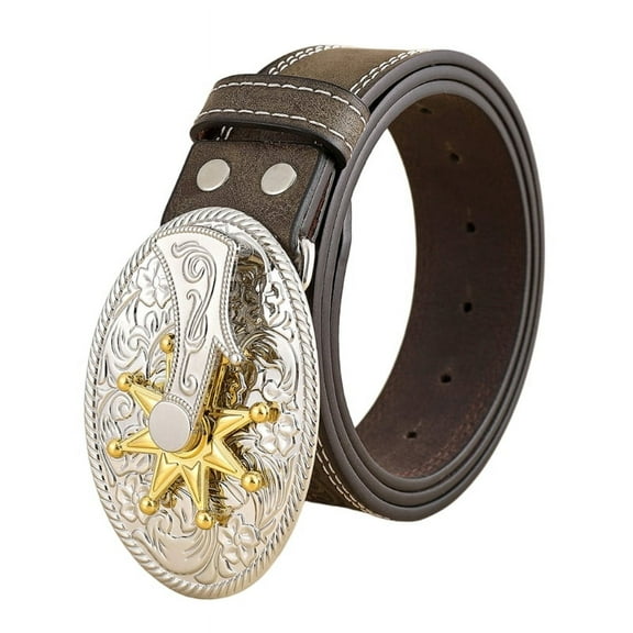 MINGPAI Engraved Flower Buckle Belt Cowboy Belts For Men Western Vintage Western Belt