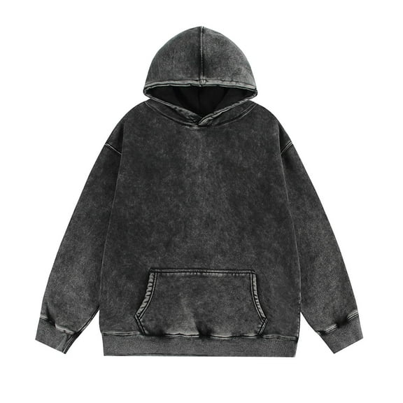 Men's Vintage Long Sleeve Hoodies Casual Solid Color Fleece Sweatshirts Pullover Oversized Tops With Pockets (4XL, Black)