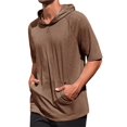thumbnail image 3 of LANGWYQU Short Sleeved Men Solid Color Casual Hooded Tops Male Knit Hoodies, 3 of 5
