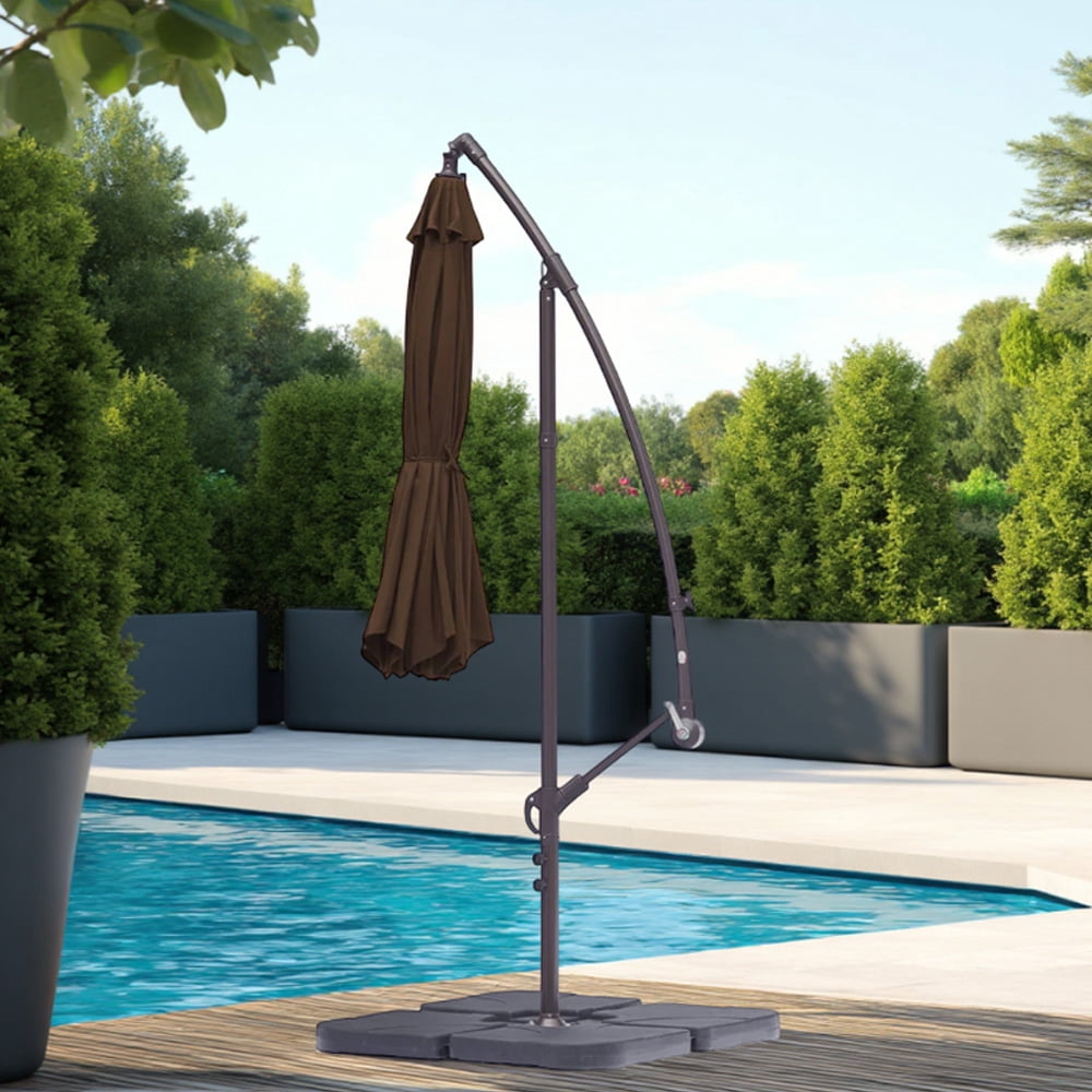 KOOL 130 lbs Outdoor Cantilever Patio Umbrella Base Offset Umbrella Stand, 4-Piece Square Fillable HDPE Plates for Garden Backyard Poolside in Black