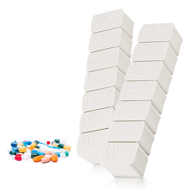 Paquete de 2 Mini estuche portátil para pastillas de 7 rejillas con tapa Caja de almacenamiento para tabletas a prueba de polvo Organizador de Almacenamiento y organización del hogar Albaricoque Matsuzay HA002603-02