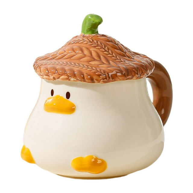 Taza de café de cerámica, taza de té, creativa, linda caricatura, taza de cereales con forma de pato para el hogar marrón