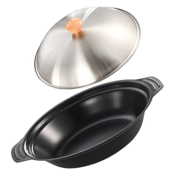 OUNONA Non-Stick Cooking Pot and Wok with Griddle, 25x21x5 cm, Black, Kitchen Cookware for Stovetop and Oven Cooking