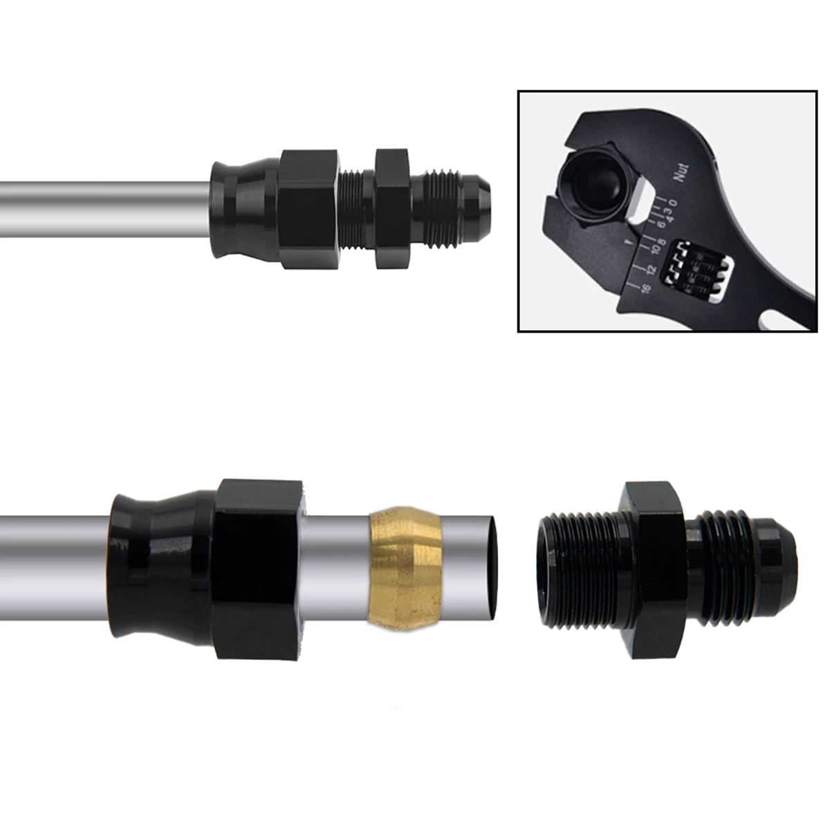Lot De 2 Adaptateurs Tuyau Carburant 6AN Mâle Vers 5/16" OD - Aluminium 6061-T6 Anodisé Noir, Pour Lignes Rigides
