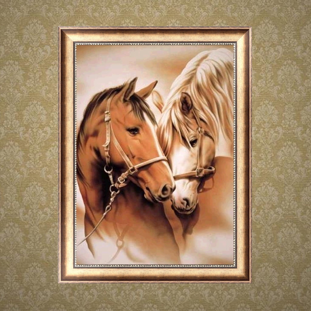 Painting by Number Kits DIY 5D Diamond Painting Kit,5D Diamond Painting Horse Round Diamond Brown Horse Embroidery Rhinestone Cross Stitch Arts Craft Supply for Home Wall Decor 30x30 cm 