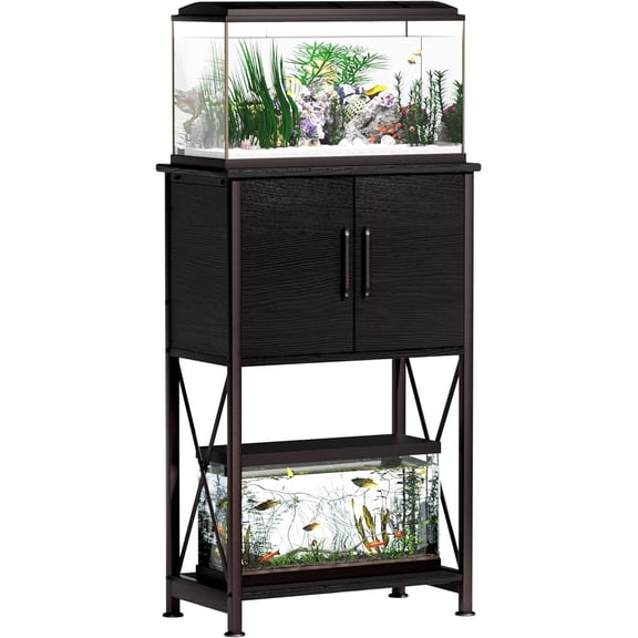 5-10 Gallon Fish Tank Stand, Metal Double Aquarium Stand with Cabinet for Fish Tank Accessories Storage, Heavy Duty 20.5" L* 11.02" W Tabletop, 500LBS Capacity Black