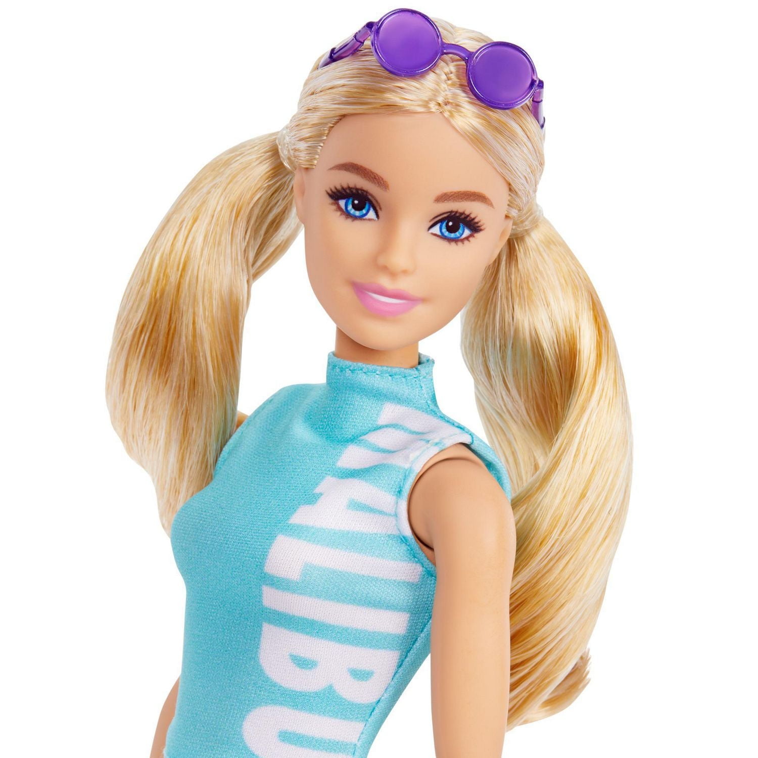 Barbie Fashionistas Doll #158, Long Blonde Pigtails Wearing Teal Sport Top, Patterned Leggings, Pink Sneakers & Sunglasses