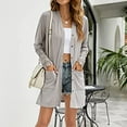 thumbnail image 2 of IROINNID Women's Cardigan Open Front Coat Solid Color Long Sleeve Loose Autumn Winter Lace Splicing s Medium And Long Cardigan Tops, Gray, 2 of 7