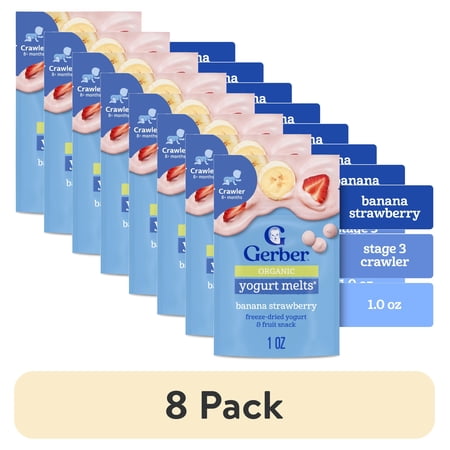 (8 pack) Gerber Organic Stage 3 Baby Snacks, Yogurt Melts, Banana Strawberry, 1 oz