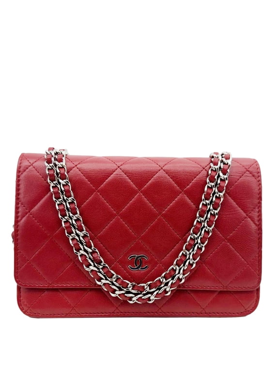 Pre-Owned Chanel Classic Flap Quilted Leather WOC Crossbody Bag Red