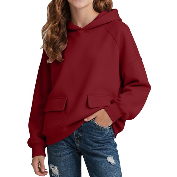 TQWQT Girls Hoodie Sweatshirt Long Sleeve Pullover Tops Casual Solid Color Hooded Jacket Outerwear Kids Fashion Clothing Fall Winter Spring Oversized Loose Fit Teen Girls Clothes Wine 3-4 Years