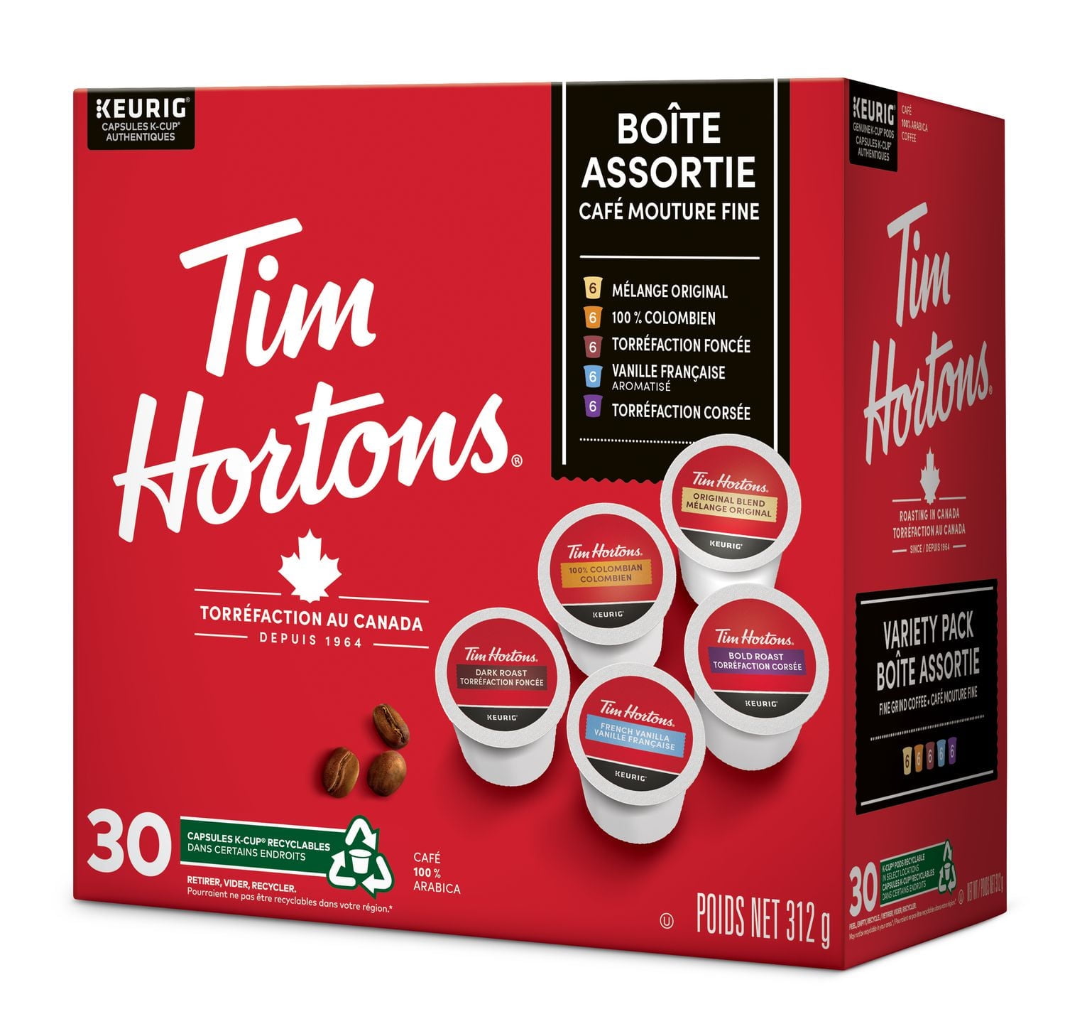 Tim Hortons Dosettes de café à usage unique, paq. de 30 variété Keurig Capsules K-Cup 30ct