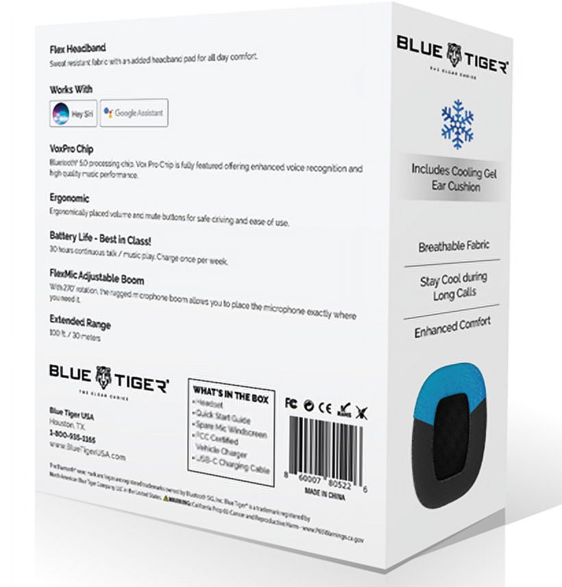 Blue Tiger Storm in Black Wireless Bluetooth Headset