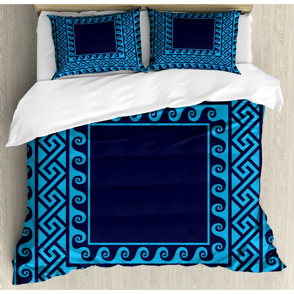 Greek Key King Size Duvet Cover Set, Swirling Waves with ...