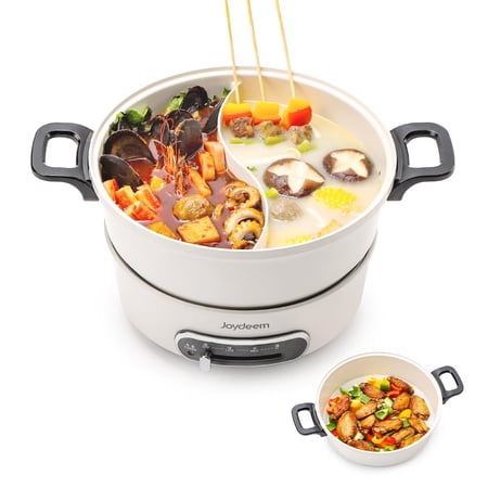 Joydeem 2 in 1 Shabu Shabu Pot, 3.5L Electric Hotpot Pot with Two Removable Pot, Ceramic Non-stick Coating, 1400W