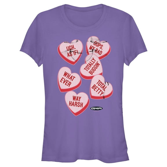 Junior's Clueless Candy Hearts Graphic Tee Purple 2X Large