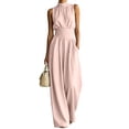 thumbnail image 2 of Women's Sleeveless Neck Wide Leg Jumpsuit Summer Casual Flowy Long Pant Solid Piece Pink XL, 2 of 5