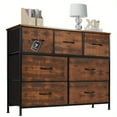 thumbnail image 2 of 1pc Rustic Wooden Dresser With Metal Frame, 7 Fabric Drawers Storage Tower, Classic Tall Chest Organizer Unit, Lightweight Quick Assemble Cabinet For Bedroom, 39.3 X 11.8 X 50.5 Inches, 2 of 18