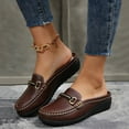 thumbnail image 4 of Rokment Mules Dressy Slippers for Women Ladies Trendy Casual Buckles Leather Closed Toe Sandals Comfortable Walking Slip on Backless Loafers Summer Fall Coffee Size 9.5, 4 of 6