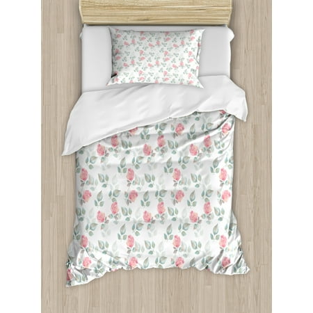 Floral Twin Size Duvet Cover Set Rose Petals Blossoms Romantic