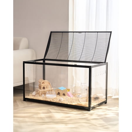 VEVOR Hamster Cage, 360° Viewing Transparent Hamster Habitats, Small Animal Cage, 37.8 x 18.5 x 21.7 in, Ventilated Pet Mouse Cages with Front Door, Portable Hamster House for Rats, Guinea Pigs