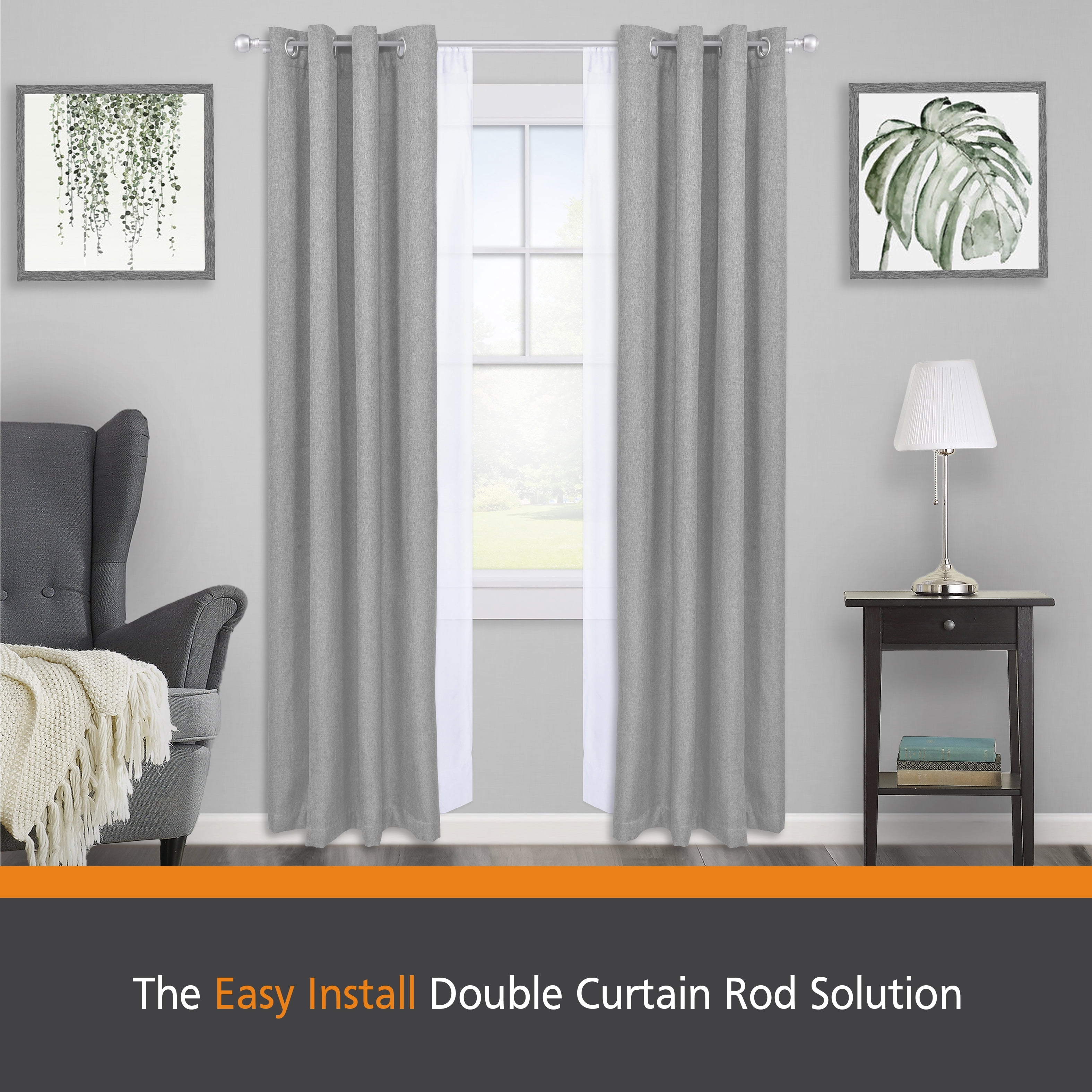 Kenney Fast Fit Easy Install Buchanan Decorative Steel Double Curtain Rod, 36-66" Adjustable Length, 5/8" Dia., Brushed Nickel
