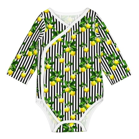 

Matuu Lemons on Striped for Baby Long-Sleeve Bodysuit Soft Cotton Comfortable and Breathable Perfect for Newborns and Infants