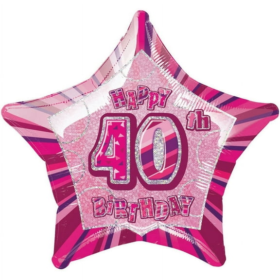 20" Foil Glitz Pink Star 40th Birthday Balloon
