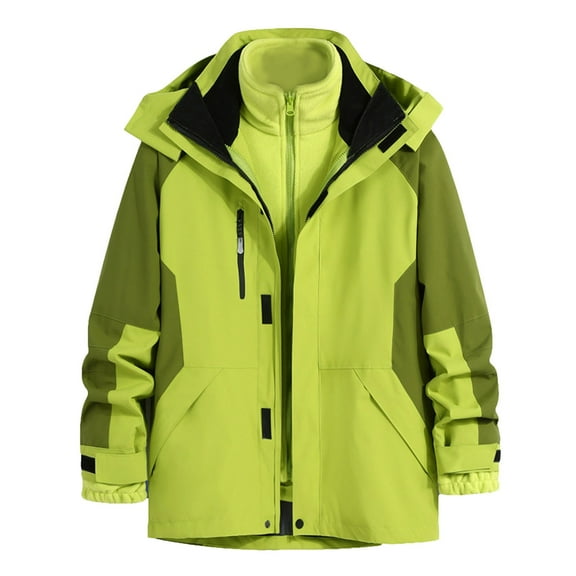 WRKEKC Mens Jackets Unisex Solid Color Fall Winter Waterproof Windproof Thickened 2-in-1 Jacket Long Sleeve Outdoor Sports Warm Mens Jacket