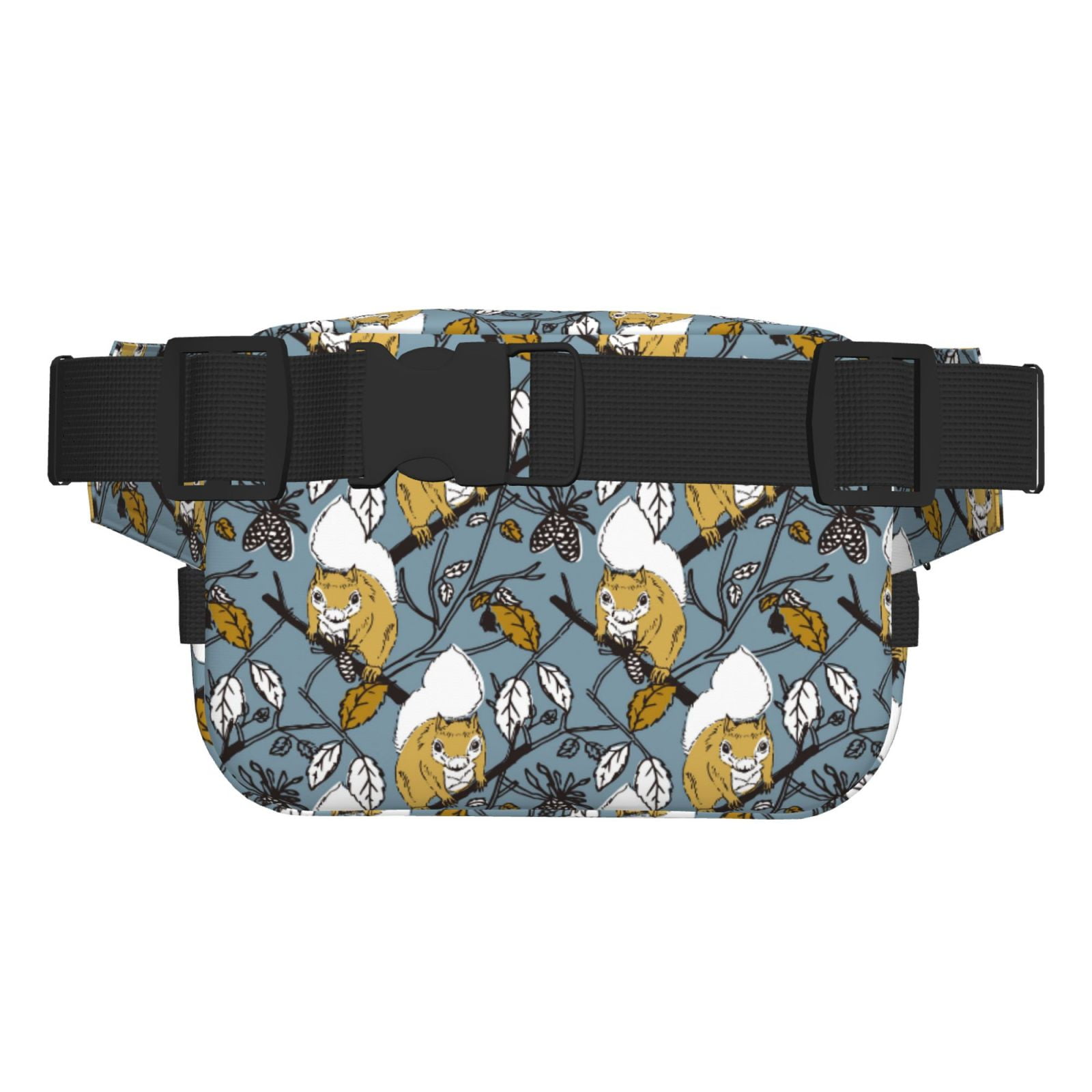Picia Cartoon Squirrel on Branch Print Square Double-Layer Waist Bag Mini Adjustable Waist Belt Bag Exercise Running Travel Hiking