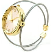STC Two-Tone Elegant Dual Cable Band Bracelet Women's Bangle Cuff Wrist Watch