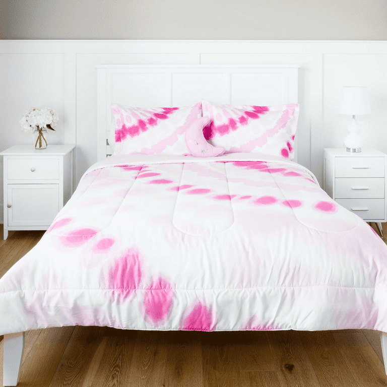 Justice Tie Dye Galaxy Reversible 4 Piece Queen Comforter Set with Decorative Pillow Microfiber Pink Walmart