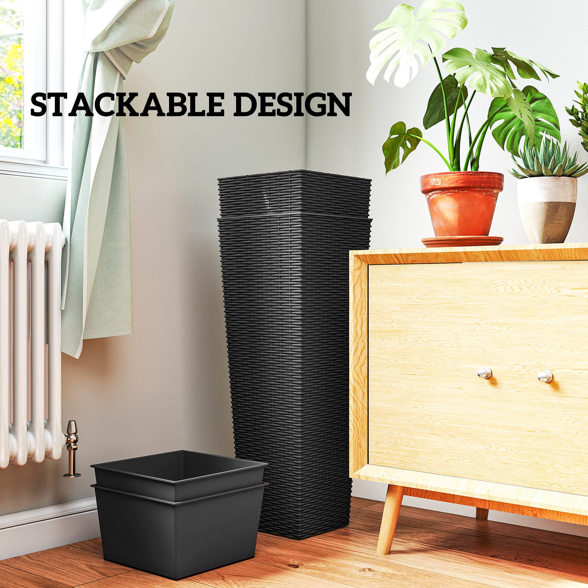 Outsunny 32 Inch Tall Planters for Outdoor Plants, Set of 2 Plastic Flower Pots with Drainage Holes, Black