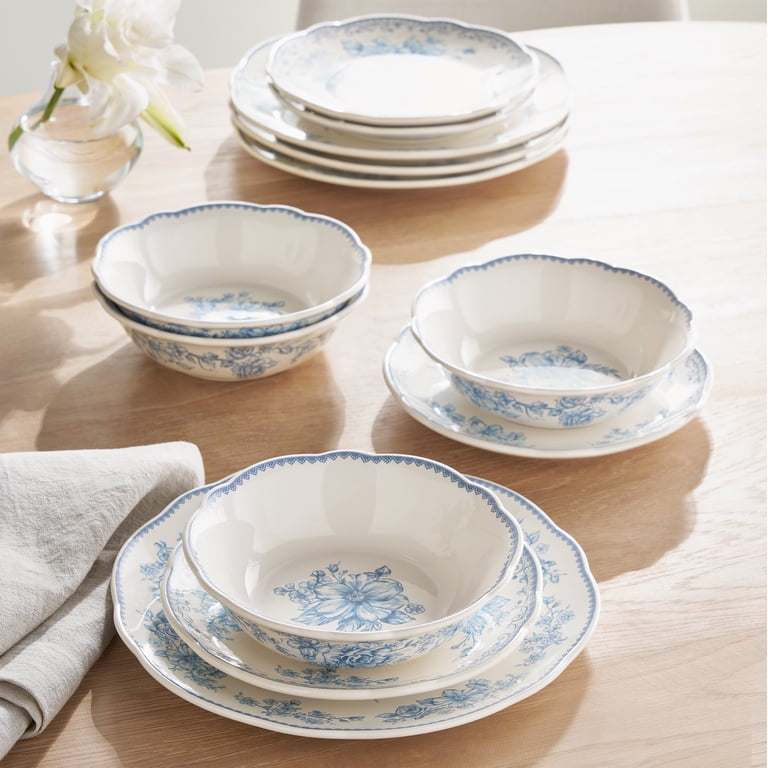 The Pioneer Woman Agatha 12-Piece Stoneware Dinnerware Set, Blue