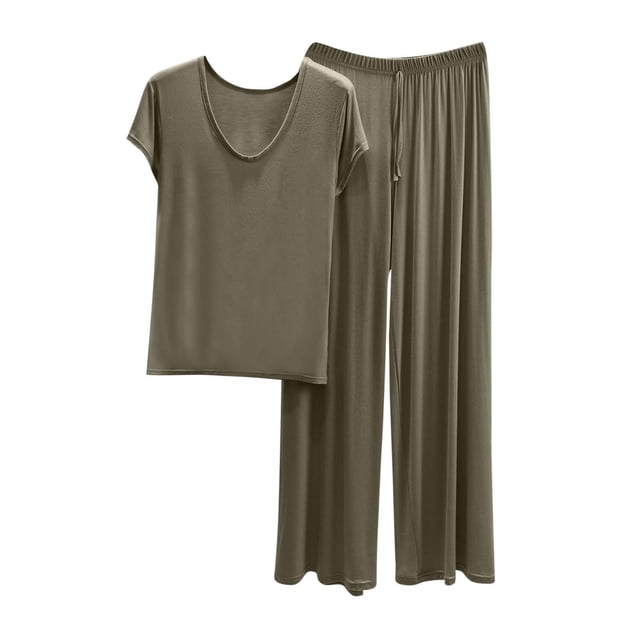 Ensembles de Pyjama Modal pour Femmes, Hauts à Manches Courtes Doux et Pantalons Larges, Vêtements de Nuit 2 Pcs