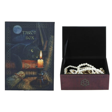 Ebros Witching Hour Black Cat Under The Full Moon Tarot Card Deck Holder Jewelry Box Accessories Mystical Feline Cats Wicca Witchcraft Talisman Tarots Fortune Teller Psychic Boxes Decors
