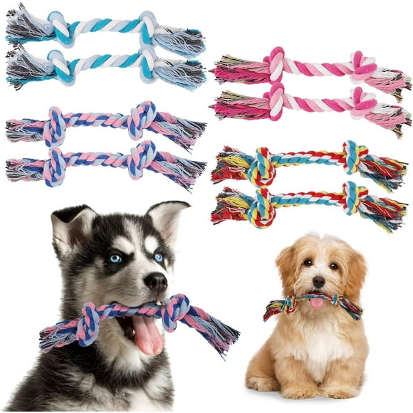shiyou-8 Packs Puppy Rope Knot Dog Toy Dog Chew Toys Rope Dog Toys Multi Color Puppy Rope Toy Cotton Puppy Toys Dog Chew Rope Puppy Teething Toys 2 Knot Dog Tug for Small and Medium Dogs