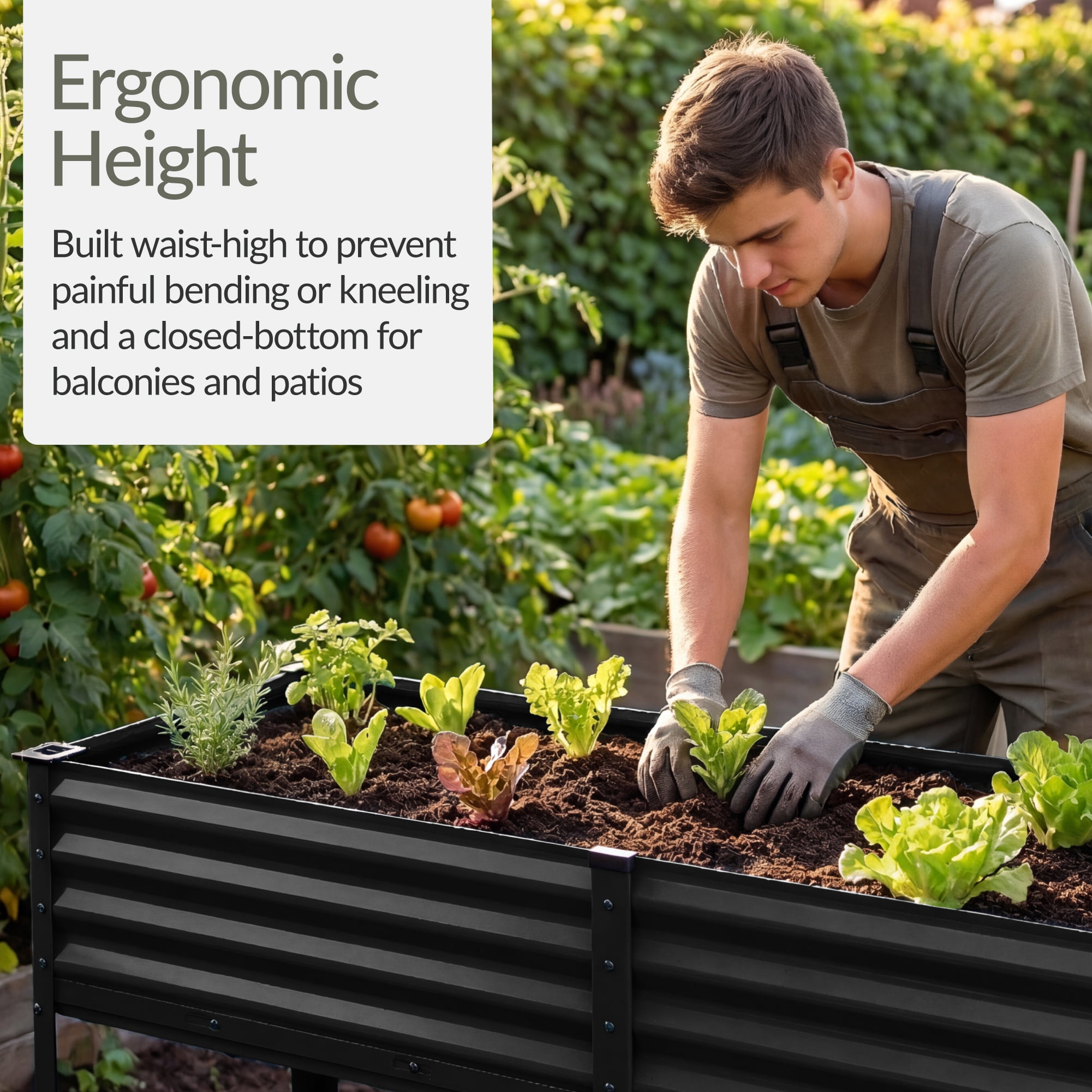 Best Choice Products 72x24x30in Non Toxic Elevated Galvanized Metal Garden Bed Corner Protectors - Black