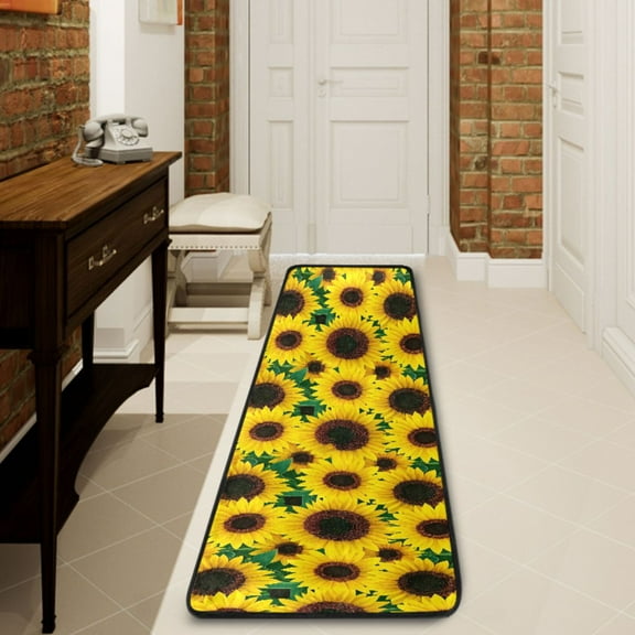 Ryvnso Sunflower Pattern Hallway Runner Rugs Floor Carpet Non Slip Entryway Mat 2' x 6'