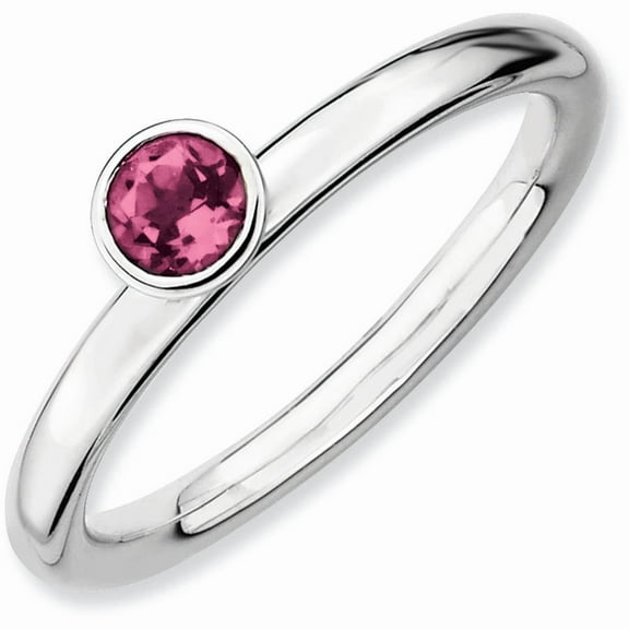 High 4mm Round Pink Tourmaline Sterling Silver Ring